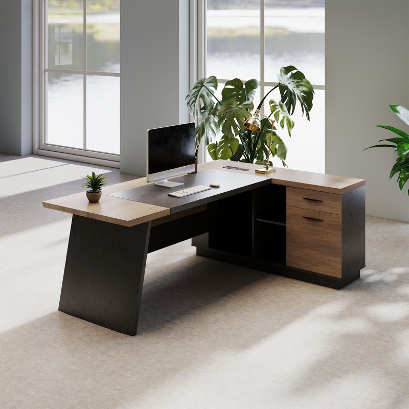 78.74In Right L-Shaped Executive Desk With Drawers & Shelves Large Office Desk With Storage Computer Corner Desk For Home Office