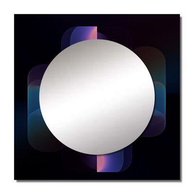 Retro Purple Geometrics On Minimal Black - Modern Geometric Large Square Mirror For Wall Art Decor