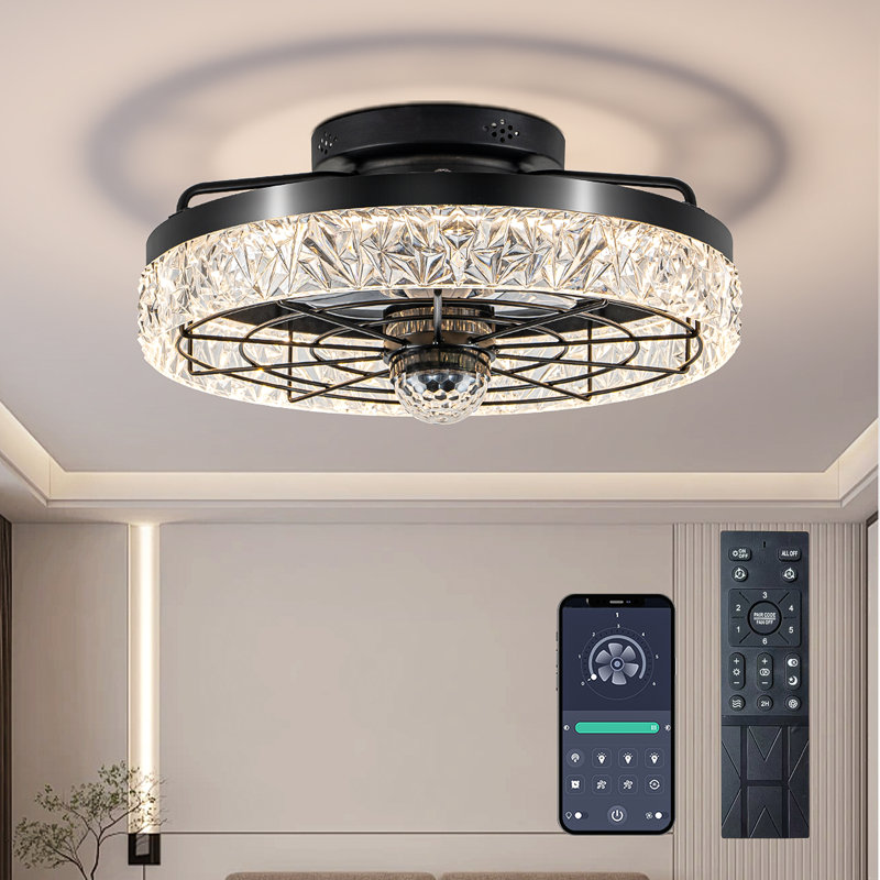 Ventilateurs de plafond disco avec lumières, modes boule de disco 7 couleurs, ventilateur de plafond encastré à profil bas avec lumière et moteur à télécommande 3 lumières à intensité variable et réversible à 6 vitesses pour le salon de la chambre à coucher