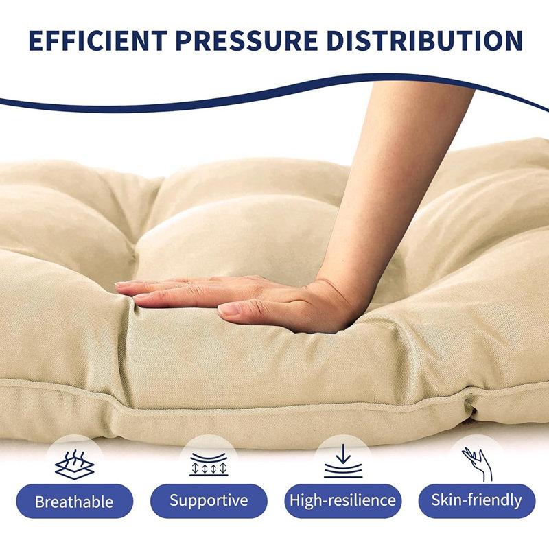Outdoor Bench Cushion, Waterproof Tufted Patio Seat Cushion, Fade-resistant, Beige