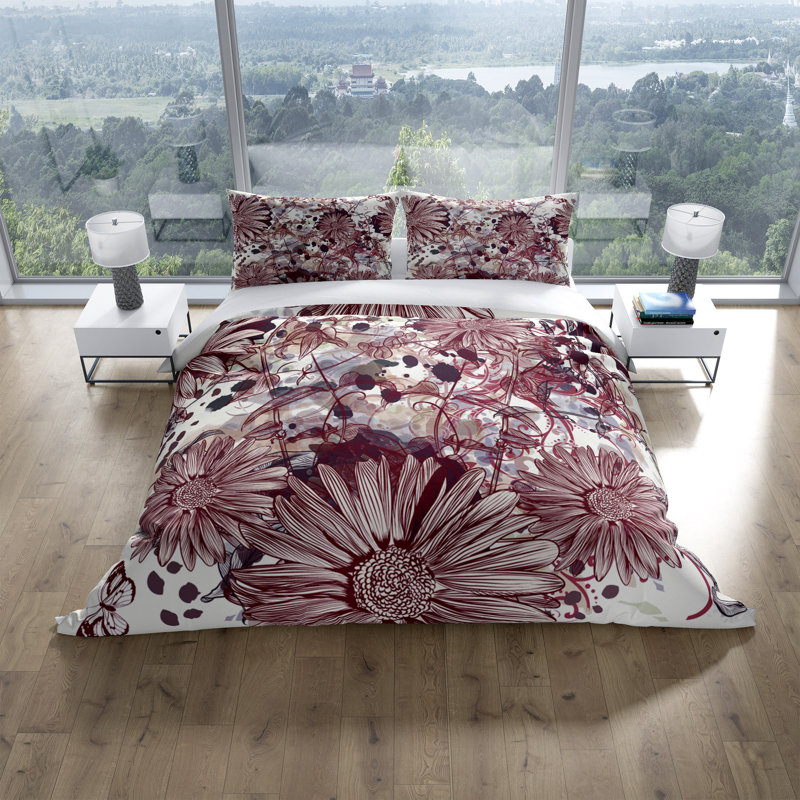 Polyester Floral Duvet Cover, Queen Duvet Cover + 2 Shams