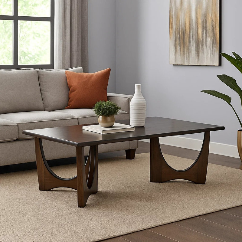 Table basse Natra, 52 pouces, rectangulaire, bois massif sculpté brun foncé