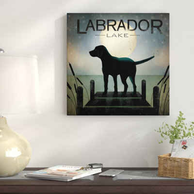 « oasis black dog labrador lake » par ryan fowler, affiche rétro sur toile tendue