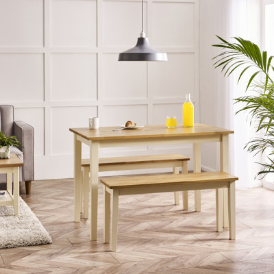 Alissah Rubberwood Wooden Dining Table Set With Oak-Cream Finish - Traditional Rustic Farmhouse Style