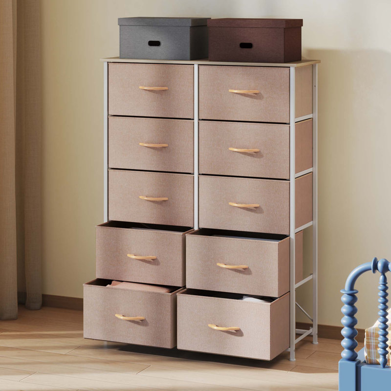 Lounes 10 - Drawer Chest of Drawers，86cm W Bedroom Drawers, Khaki