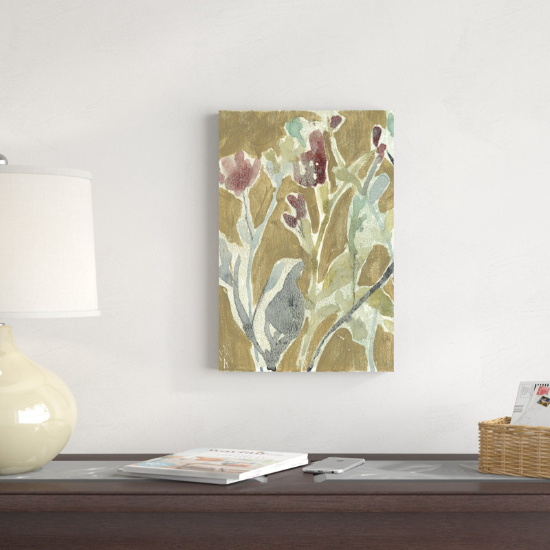 Fleurs sur ocre I, H 18 po x l 12 po x P 1,25 po