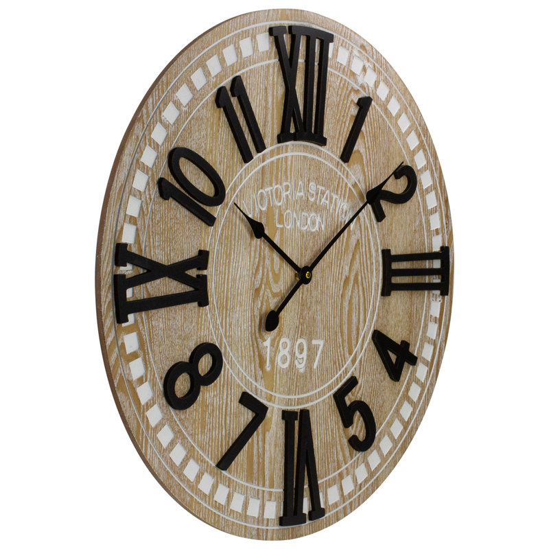 24" Black and Whitewash Wood Round Wall Clock with Roman Numerals