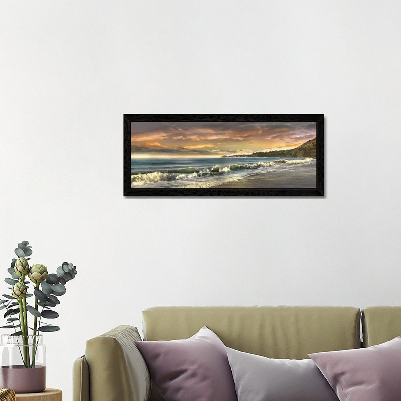 Warm Sunset by Mike Calascibetta - Panoramic Print on Canvas, 30.48 cm H x 91.44 cm W, Black Floater Framed