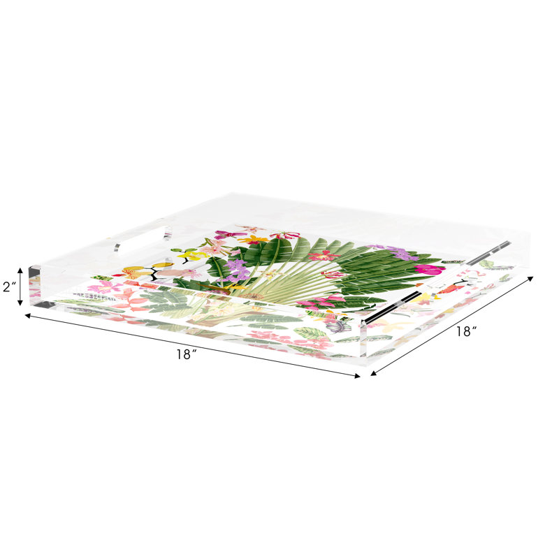 Fantasy Tropical Acrylic Square Decorative Tray, 18"W x 18"D x 2"H