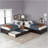 L-Shaped Platform Bed With Trundle And Drawers Linked With Built-In Desk-228327315