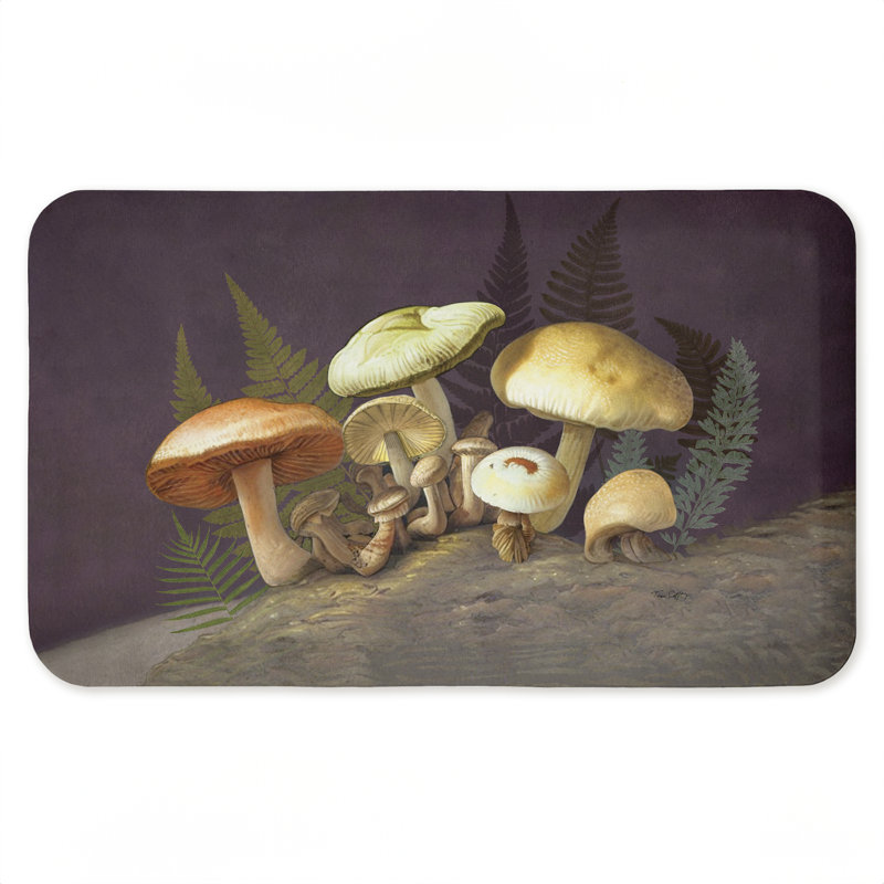 Mushrooms & Ferns on Purple Printed Anti-Fatigue Floor Mat, design by Tim Coffey, 30"x18", Mushrooms & Ferns on Purple