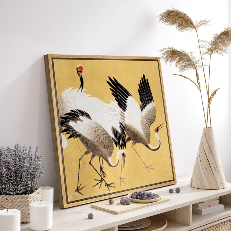 "Grues majestueuses rétro, oiseaux asiatiques traditionnels, illustrations de nature rustique, campagne française", Naturel