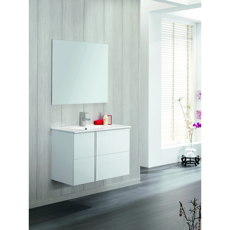 Ensemble de meuble-lavabo de salle de bain simple fixé au mur 32 po Miguel, Blanc, Chrome