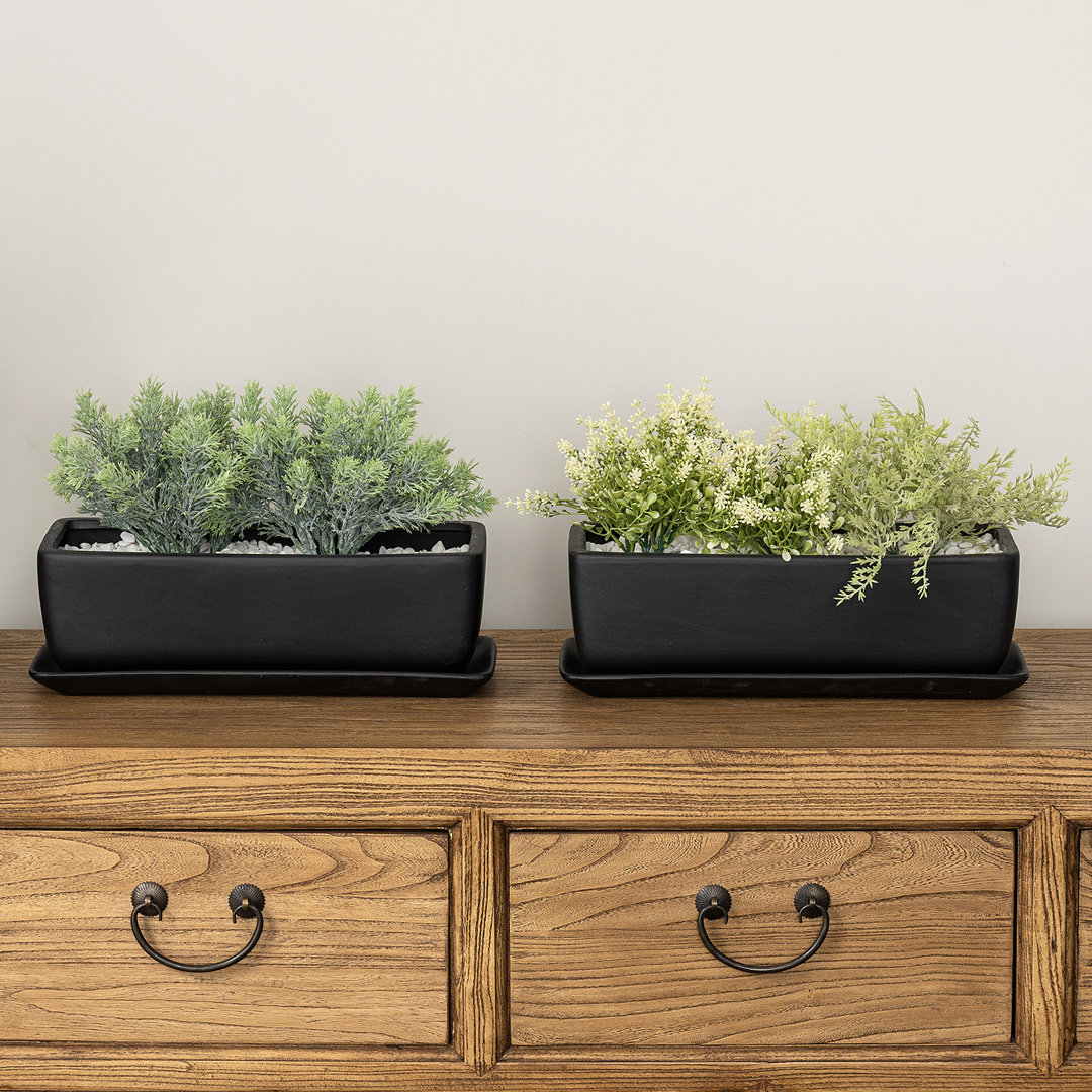 Buriti 2 Piece Indoor Black Ceramic Pot Planters (Set of 2) Ebern Designs