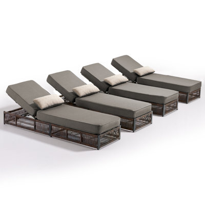 Clybourn Outdoor Patio Swimming Pool Adjustable Wicker Chaise Lounge Chair With Pillow (Set Of 4)