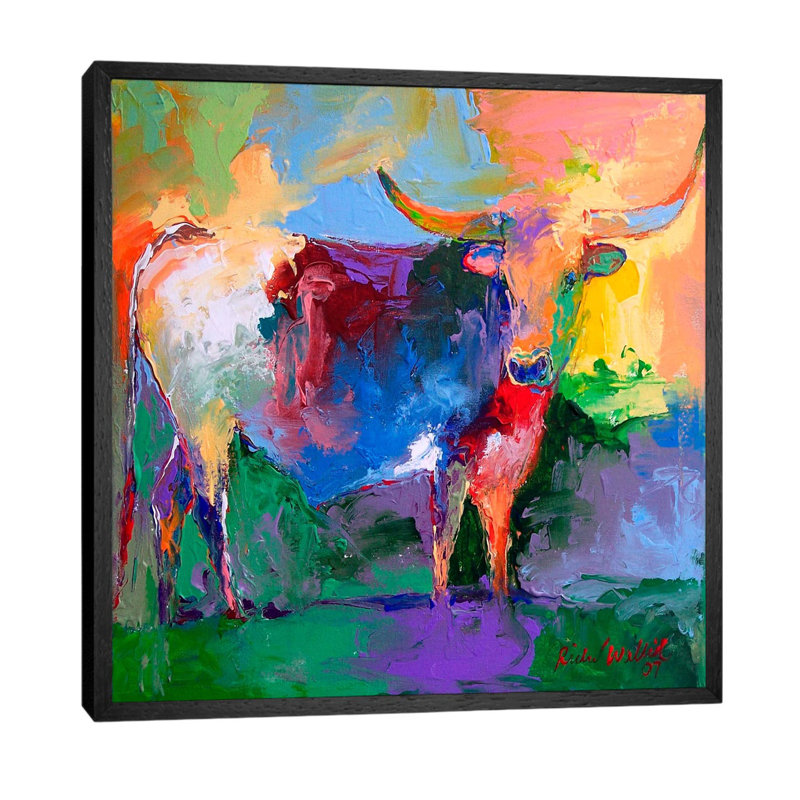 Bull 1 Piece Painting on Canvas, 45.72 cm H x 45.72 cm W, Black Framed