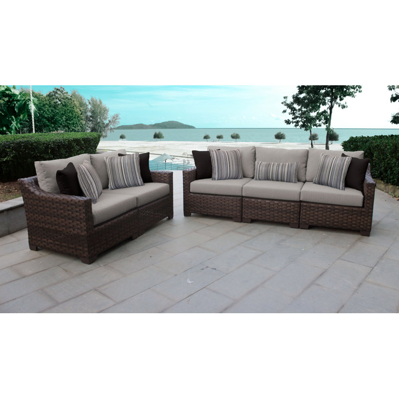 River Brook 5-Piece Walnut Wicker Outdoor Patio Set with Cushions
