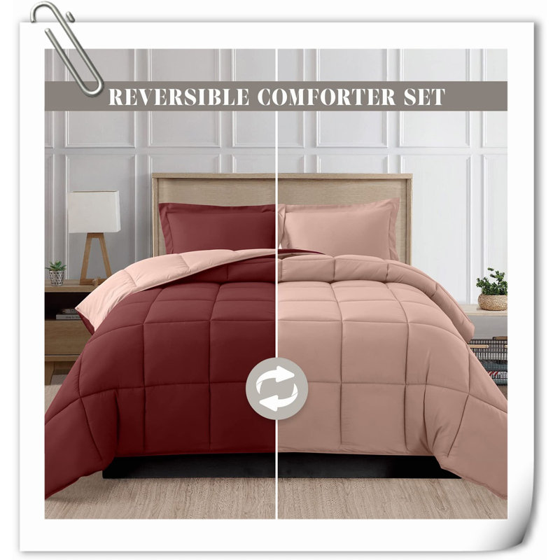 Ensemble de courtepointe en microfibre / polyester Quilts, Courtepointe grande + 2 taies décoratives, Rouge / rose