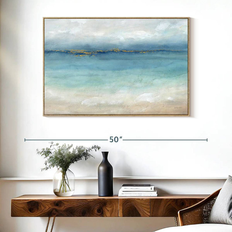 Paysage de mer sereine, Cadre flottant en bois naturel, 40 po x 27 po