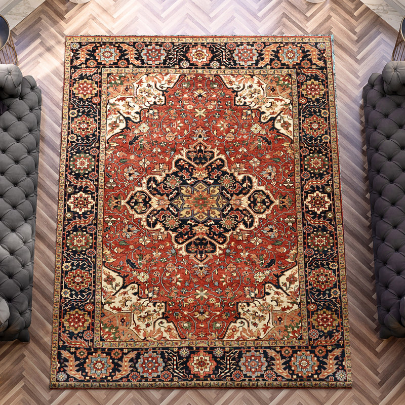 High-Quality Hand-Knotted Red And Blue Area Rug, Rectangle 6' x 9'