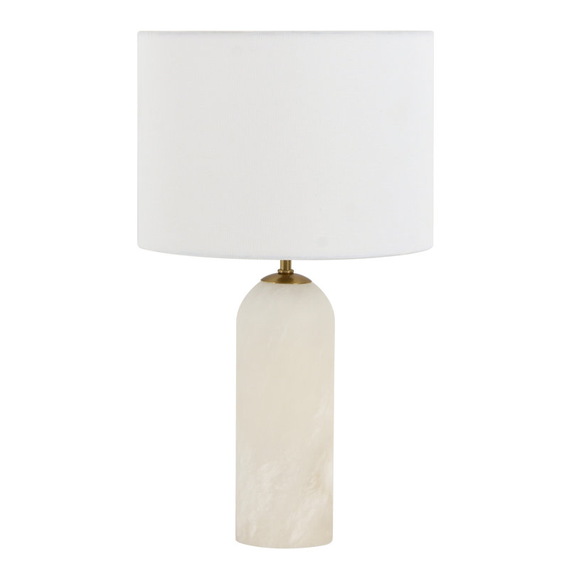 Beacon Lighting Firma 2-Light Alabaster Table Lamp with White Linen Shade Modern Accent Lamp