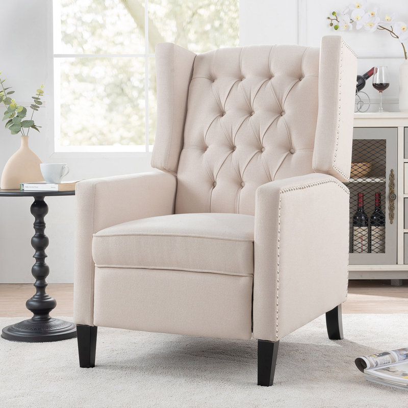 27.16" Wide Manual Wing Chair Recliner, Beige Fabric