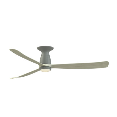 Kute 60 inch Flush Indoor/Outdoor Smart Ceiling Fan with Knurled LED CCT Select Light Kit - Antique Graphite with Light Oak Blades