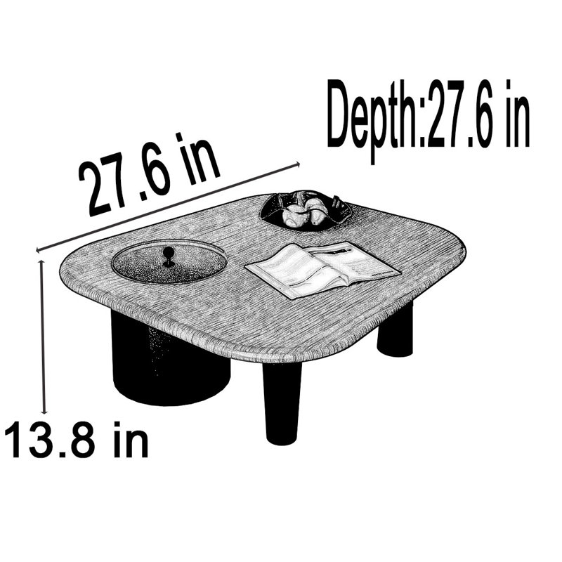 Table basse Italian, H 13,8 po x L 27,6 po x l 27,6 po, Brun
