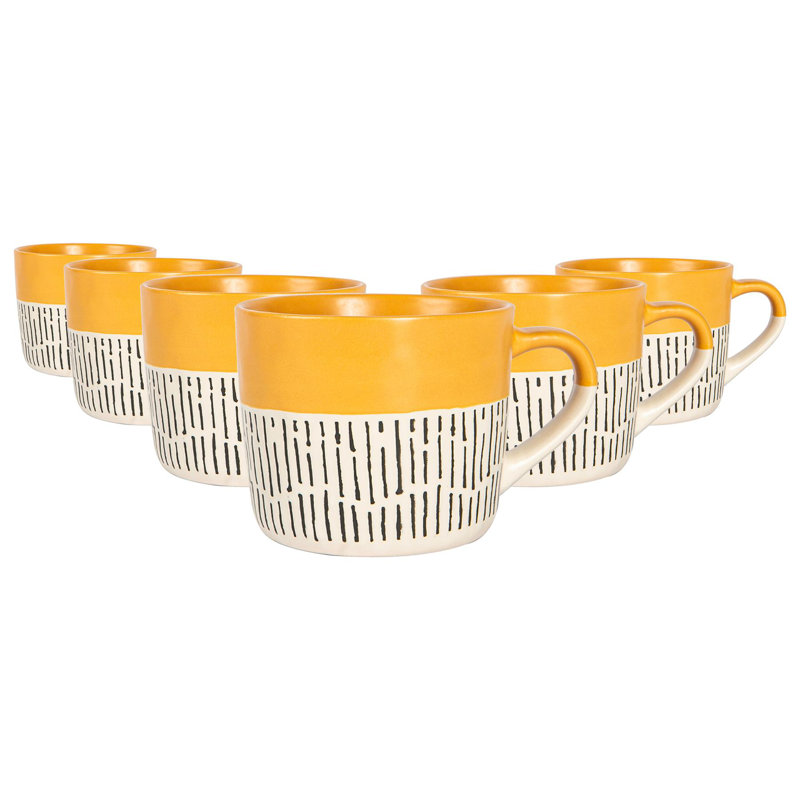 Nicola Spring - Dipped Dash Stoneware Coffee Mugs - 450ml, Mustard