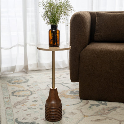 Table à boissons transitionnelle en bois massif et marbre Martini