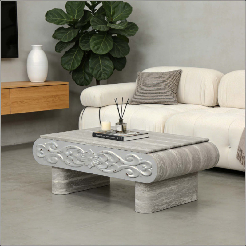 Table basse à plateau relevable, bureau moderne en bois avec rangement caché, 13.8" H x 39.37" W x 23.62" D, Beige