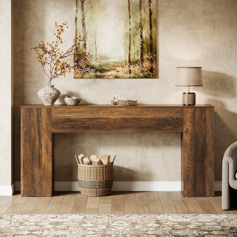 TribeSigns 71" Farmhouse Console Table For Entryway, Long Sofa Table Behind Couch, Dark Brown Wood