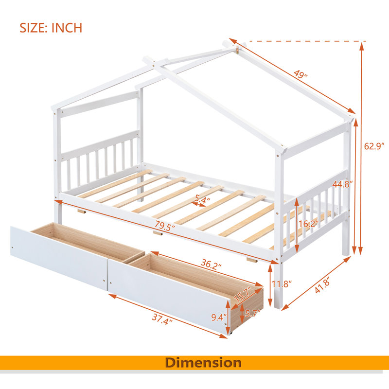 Lit en bois avec tiroirs, Lit simple, Blanc