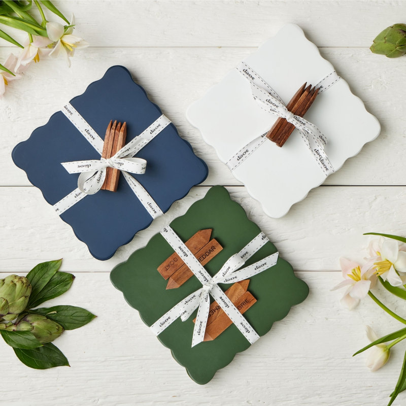 Scalloped Square Cheese Board with Cheese Markers - Navy Blue, Navy Blue
