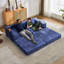 Canapé à compression, canapé-lit à plancher convertible avec structure de forme fixe, canapé modulaire sans os sans causeuse, sans assemblage requis, tissu chenille, pour le salon, bleu foncé-1884631136-1884631138