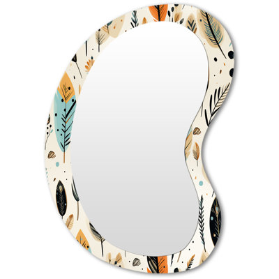 Gabil Rustic Bohemian Boho Pattern - Botanical Asymmetrical Decorative Mirror, Boho Unique Shape Wall Mirror, Printed Metal Art