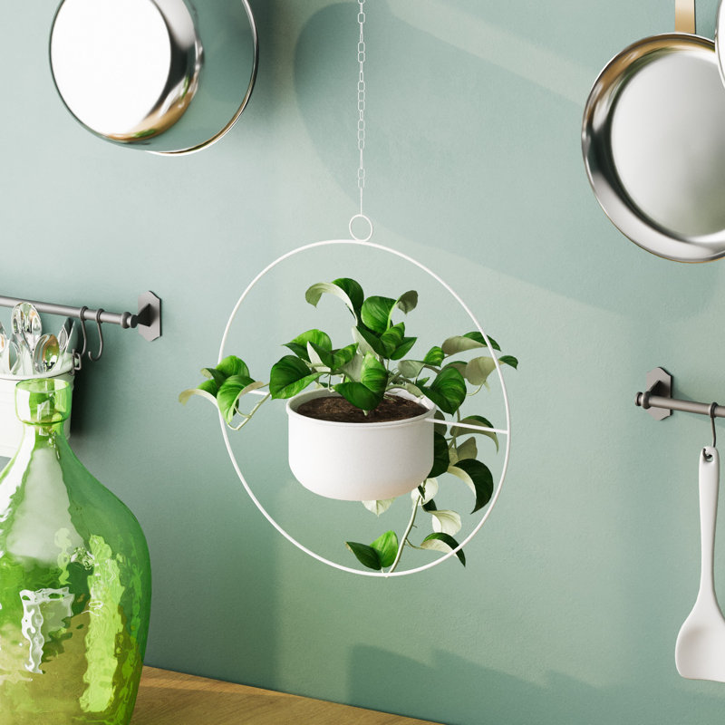 Becontree Elegant White Decorative Pot, 15.8 x 15.8 x 6.7 inches | 100% Metal, 1.3 lbs | Includes Hanging Apparatus, Max Weight Capacity: 11 lbs | Ideal for Indoor & Outdoor Decor, Stylish and Durable Design