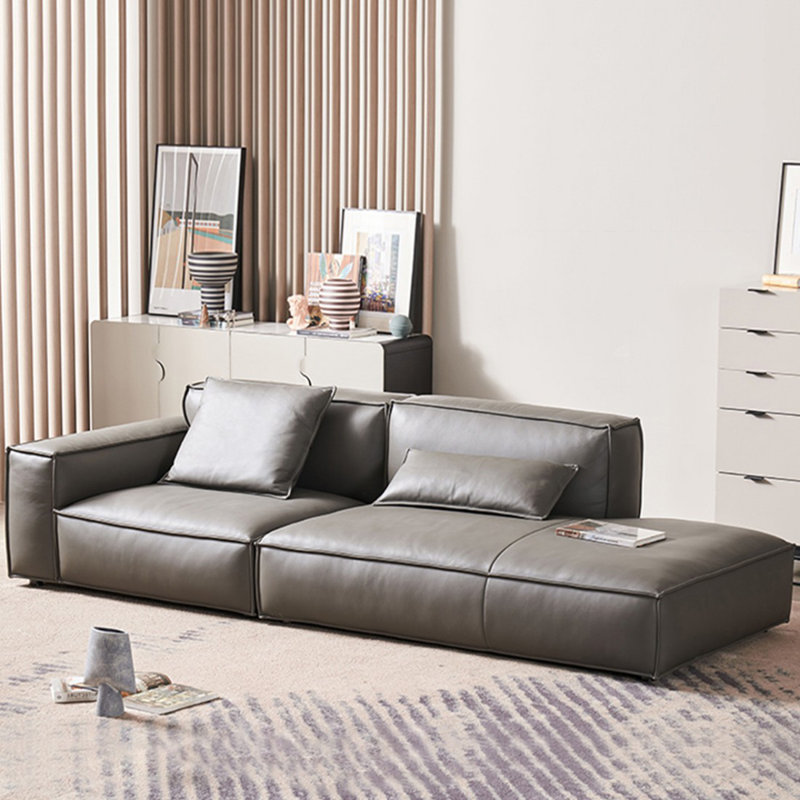 Gray Genuine Leather Modular Sofa cushion couch