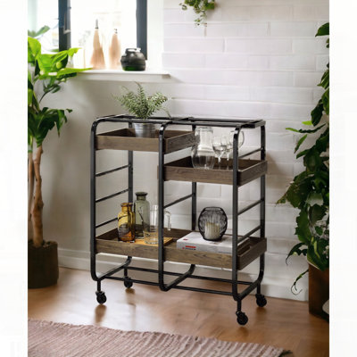 Practical Serving Cart with Multiple Open Compartments and Adjustable Trays by Trent Austin Design
