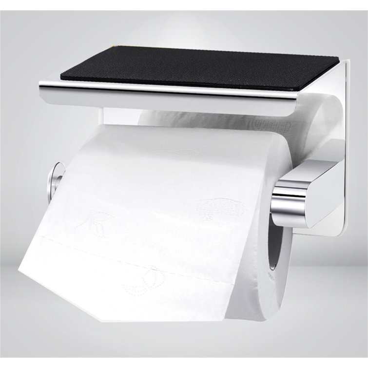 Serrato Wall Mounted Toilet Roll Holder With Shelf