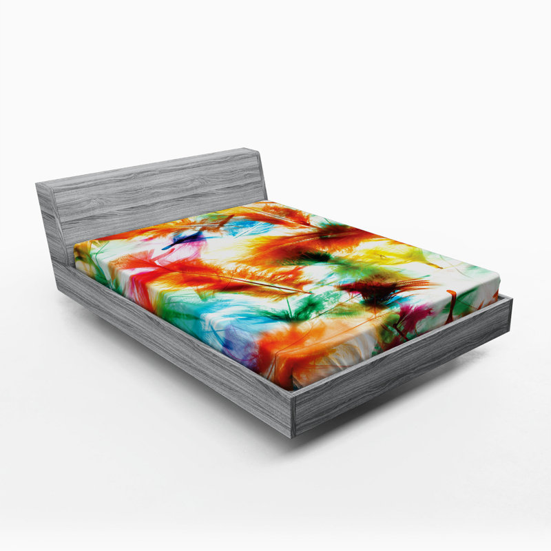 Microfiber Fitted Sheet, Green/Blue/Orange Abstract, Queen Fitted Sheet