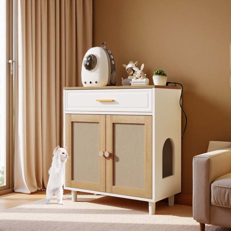 Meuble pour chat 3 en 1, litière avec griffoir pour chat, table d'appoint moderne avec rangement pour chat