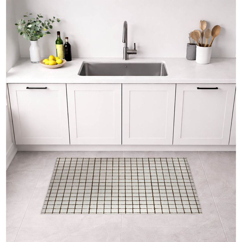 Tapis de cuisine Rebar, Rectangle 2' x 3', Motif géométrique brun moka