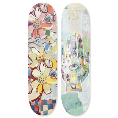 Ensemble d'art mural moderne moderne abstrait en acrylique par Notoriart, 2 panneaux, 8 x 32, I See Daisies