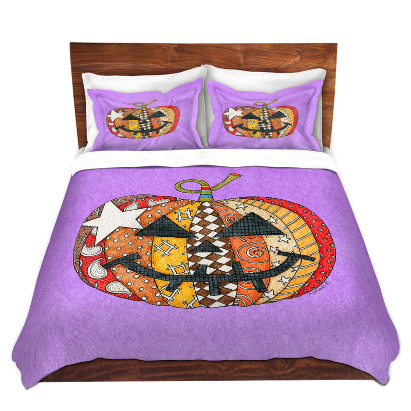 Ensemble de housse de couette citrouille, 1 housse simple + 1 taie standard, Orange / Brun