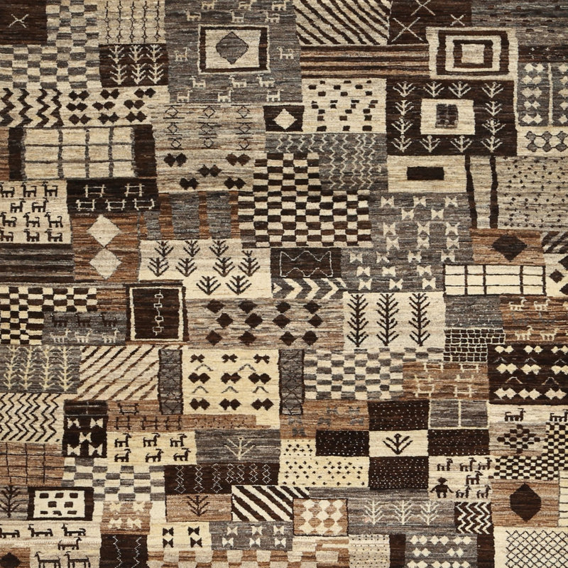 Tapis beige/brun/gris contemporain, Carré 6 pi