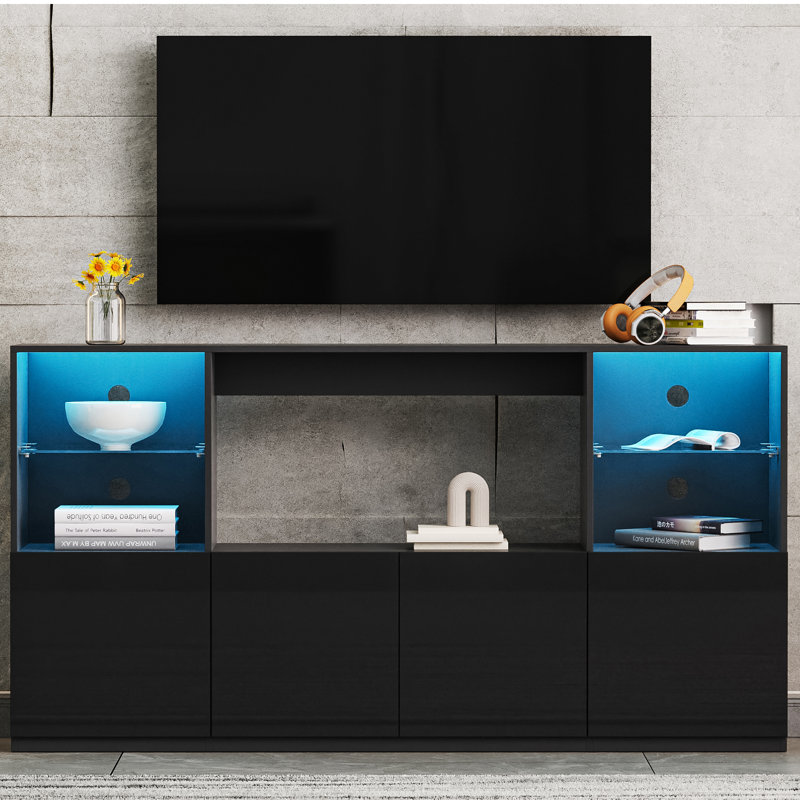 Meuble télé ultrabrillant avec lumières DEL, Noir