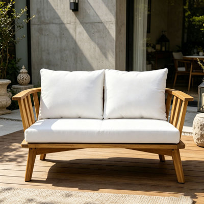 Outdoor Wooden Loveseat with Cushions