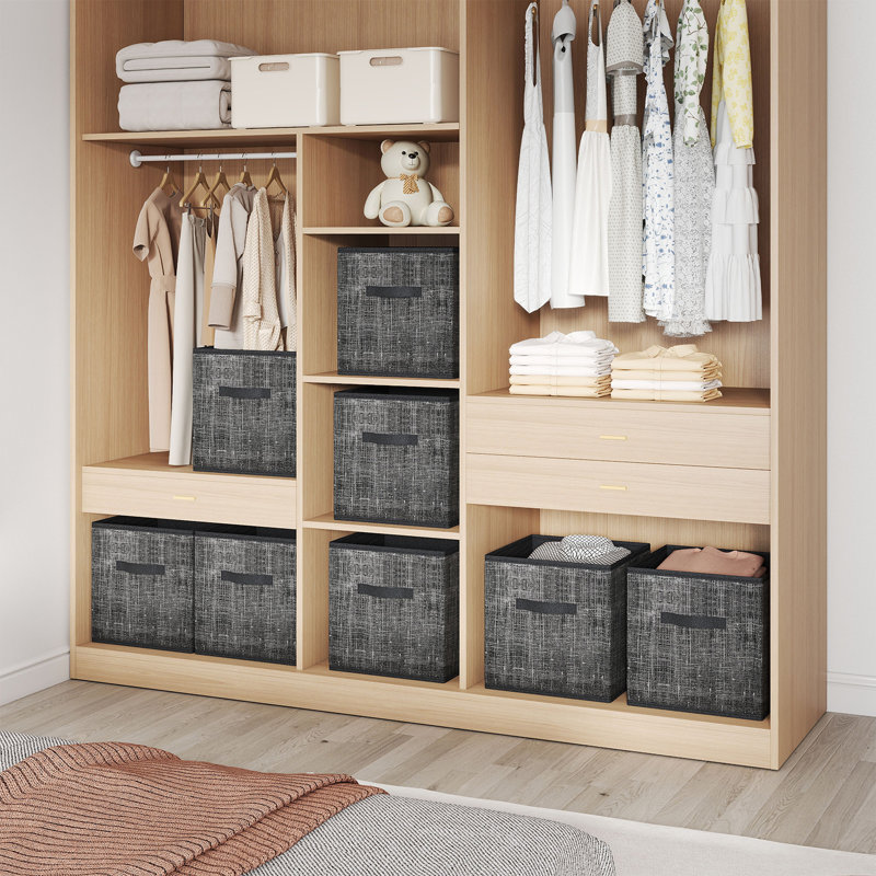 Set Of 8 Non-Woven Fabric Storage Cubes, 13-Inch  Foldable Bins With Handles, For Closet Shelves, 13" H x 13" W x 13" D
