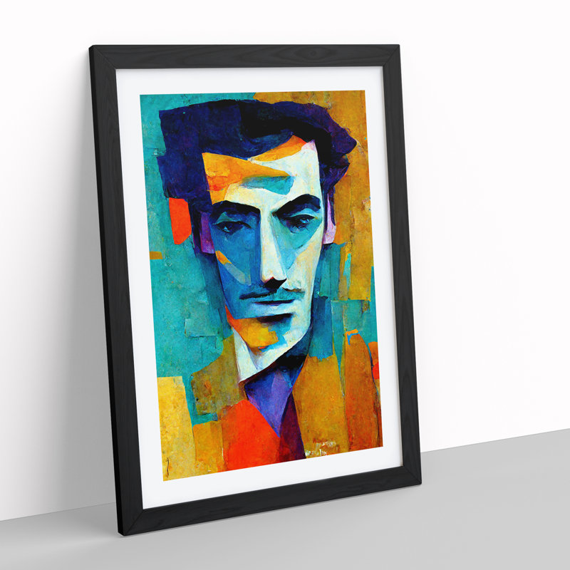 Portrait Of A Man Abstract - Single Picture Frame Painting, 64cm H x 46cm W x 2cm D, Black Framed